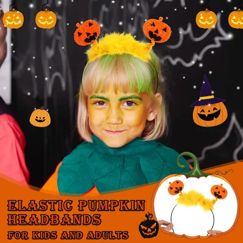Vista 5 de Yexiya 6 diademas de calabaza de Halloween, sombrero de calabaza, diadema de vestir para mujeres, adultos, niños, suministros de fiesta de disfraces