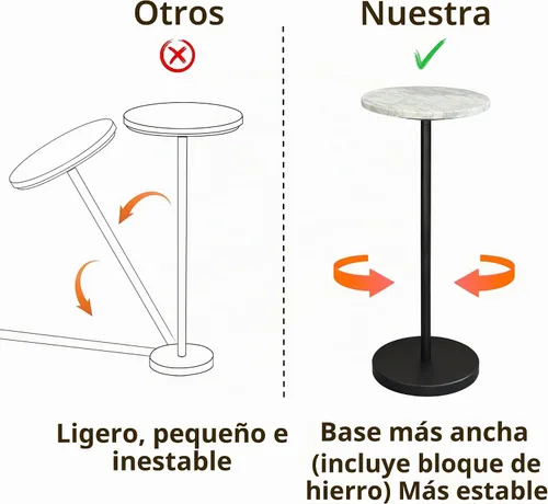 Vista 8 de COVLON Mesa de bebida de mármol natural, pequeña mesa auxiliar redonda, mesa de Martini