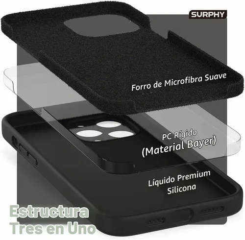 Vista 5 de SURPHY Funda compatible con iPhone 13 Pro Max con protector de pantalla, (protección de cámara + forro de microfibra suave), funda de silicona Negro