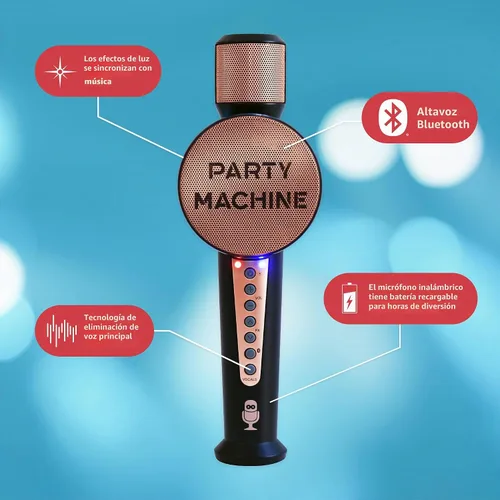 Vista 5 de Micrófono de karaoke inalámbrico Singing Machine para niños y adultos, micrófono de fiesta (Oro rosa) - Micrófono portátil Bluetooth de mano