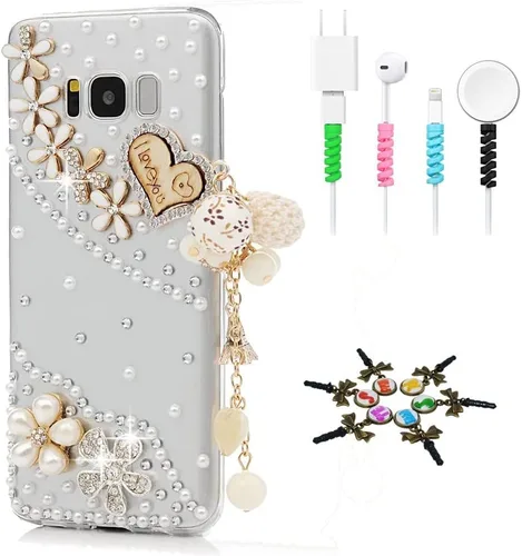 Vista 14 de Sparkle Funda compatible con Samsung Galaxy J2 Prime – Elegante funda 3D hecha a mano con diseño floral de mariposas y flores con protector de cable