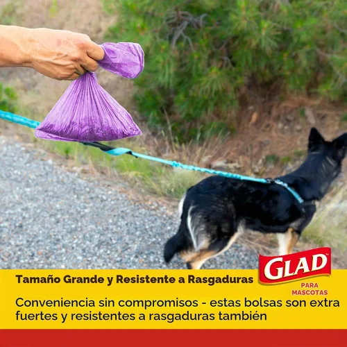 Vista 3 de Bolsas perfumadas para residuos de Glad para mascotas, bolsas de recogida de caca de mascotas resistentes a roturas con protección contra fugas