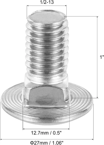 Vista 2 de uxcell Perno de carro de 1/2-13x1" Cabeza redonda Cuello cuadrado Acero inoxidable 304 5pcs