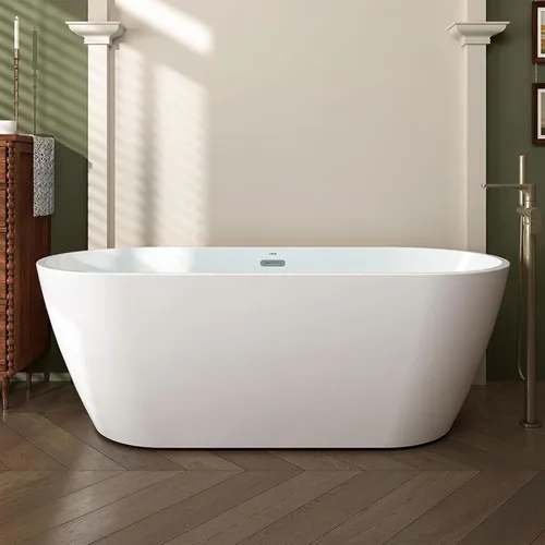 Vista 6 de FerdY Bali - Bañera de acrílico independiente, bañera de inmersión independiente con forma graciosa, certificado CUPC blanco brillante, drenaje
