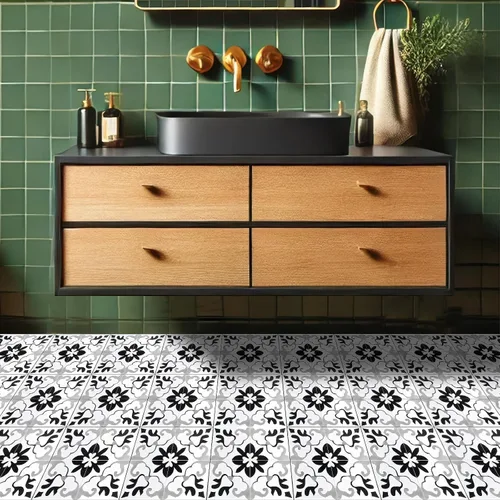 Vista 9 de HOMETITUTE - Azulejo de vinilo retro blanco y negro de 12 x 12 pulgadas