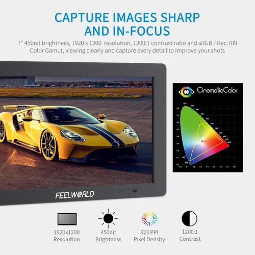 Vista 3 de FEELWORLD T7 7 pulgadas IPS 4K HDMI Cámara Monitor de campo Asistencia de video Full HD 1920x1200 carcasa de aluminio sólido DSLR Monitor