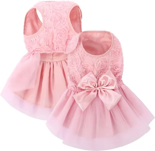 Vista 14 de ASENKU Vestido para Perro Vestido de Boda para Mascota Vestido de Princesa de Encaje para Cachorro Traje de Fiesta de Cumpleaños Ropa Formal