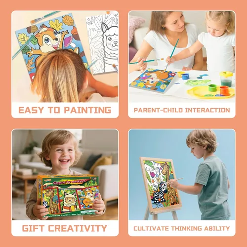 Vista 5 de Sixth Space Pintura por números para niños de 4 a 8 años, pintura al óleo acrílica preimpresa para principiantes, incluye lienzo enmarcado