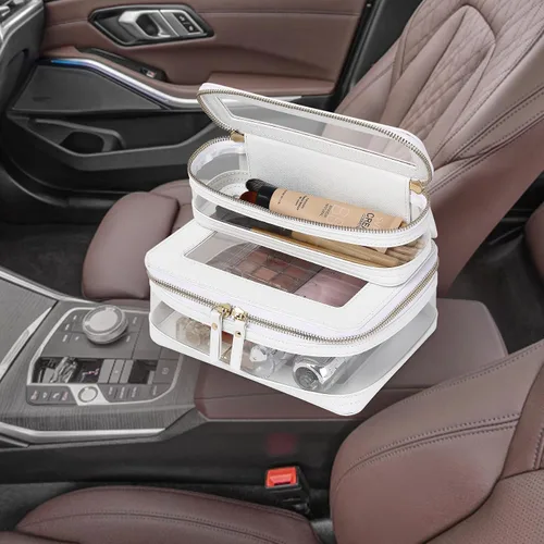 Vista 6 de Pinkmik Pequeña bolsa de maquillaje transparente, mini estuche para cosméticos, bolsa de aseo impermeable con cremallera, organizador de bolsos