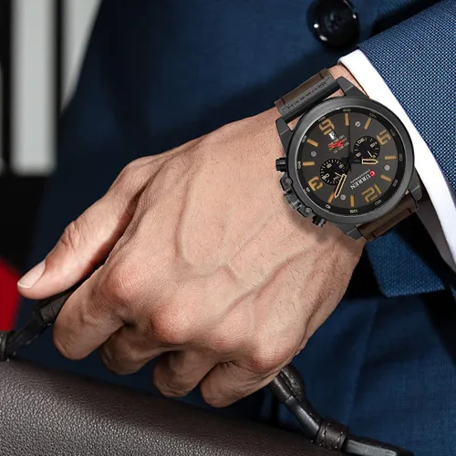 Vista 3 de FANMIS Reloj de hombre deportivo militar, analógico, de cuarzo, cronógrafo clásico, esfera sándwich, para negocios y vestir, resistente al agua