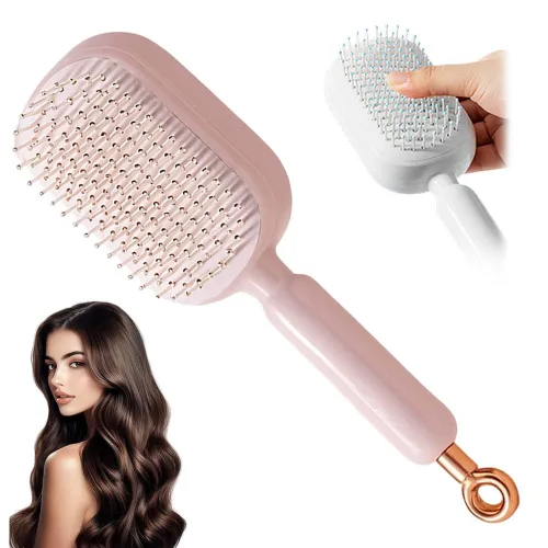 Vista 12 de Cepillo de pelo autolimpiante, cepillo retráctil con cerdas de masaje, peine antiestático fácil de limpiar para todo tipo de cabello, cepillo de Azul