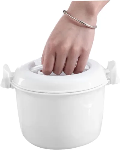 Vista 4 de Arrocera para microondas, recipiente para almacenamiento de alimentos, tazón de microondas con tapa, ollas de arroz para microondas, arroz
