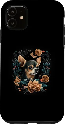 Vista 6 de iPhone 12 mini Chihuahua Lindo perro Hermoso Flores Niña Estuche para plantas