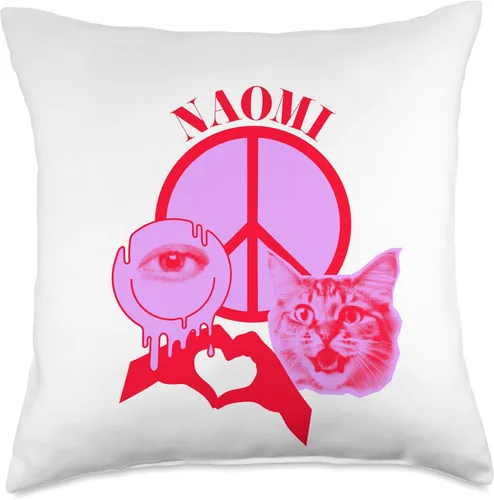 Vista 4 de Naomi Name Personalized Peace and Karma Co. Personalized Naomi First Name I Love Retro Cat Mom Throw Pillow, 16x16, Multicolor