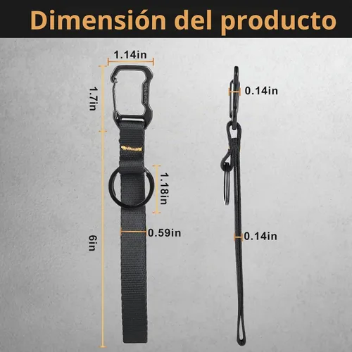 Vista 8 de DELSWIN Llavero de pulsera para llaves, correa de muñeca resistente con mosquetón y llavero, llavero negro