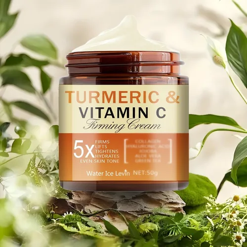Vista 5 de Soelegant Crema reafirmante de cúrcuma y vitamina C para cara y ojos, hidratante antienvejecimiento con aloe, té verde, colágeno, hidrata, tensa