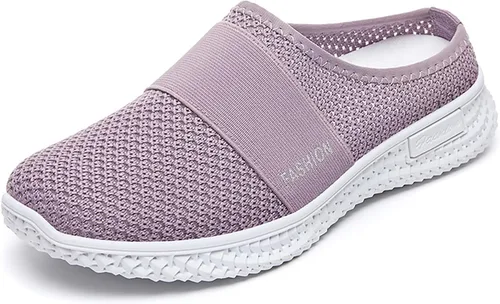 Vista 4 de Pantuflas planas de malla de punto para mujer, tela de malla transpirable sin espalda, antideslizantes, suela suave, cómodas, sin cordones