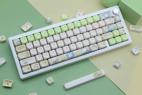 Vista 9 de MOA - Teclas de perfil de conejo, lindo conejo personalizado PBT Dye-sub Keycap 144 teclas para teclado mecánico, juego de teclas de tamaño completo