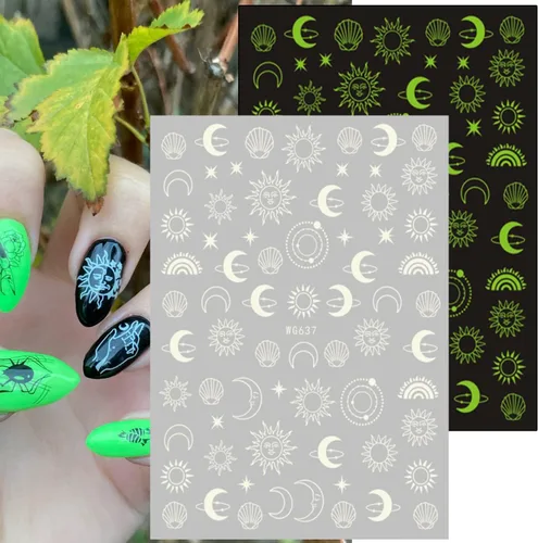 Vista 5 de Calcomanías de arte de uñas de alienígena, planeta 3D, astronauta, tierra, luna, estrella, OVNI cohete, calcomanías de transferencia de uñas