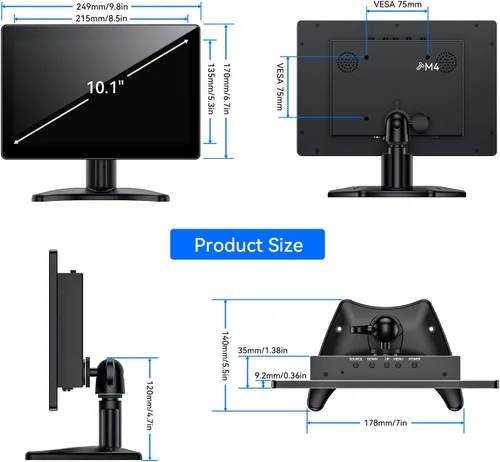 Vista 6 de Eyoyo Monitor de pantalla táctil pequeño de 10.1 pulgadas: pantalla IPS de 1280x800, táctil de 10 puntos, entrada HDMI VGA AV, altavoces