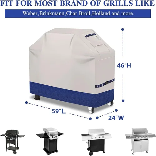 Vista 2 de Cubierta de Parrilla 600D Resistente, Protector de Barbacoa Universal Impermeable con Correas Ajustables, Cubierta de Horno al Aire Libre Resistente