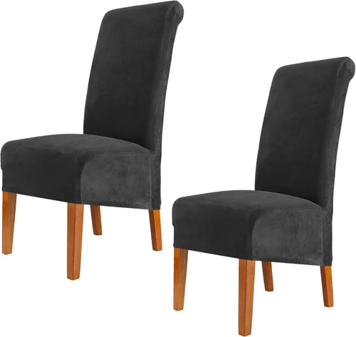 Vista 41 de Fundas elásticas para sillas de comedor, fundas protectoras de asiento extraíbles de terciopelo suave para sillas Parson (2, beige)