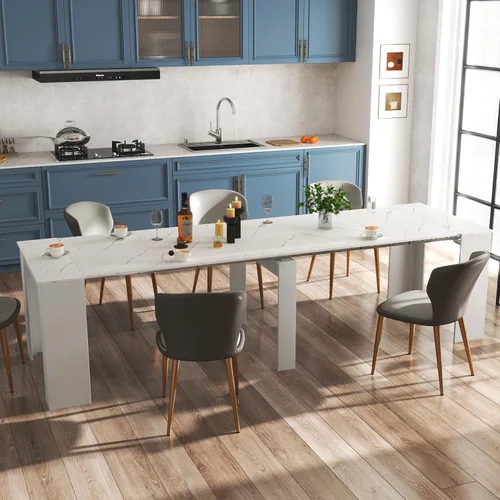 Vista 17 de Mesa de comedor extensible para hasta 12 personas de 20 a 119 pulgadas, grano de madera