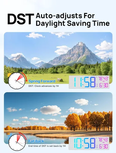 Vista 7 de MASHI Reloj de pared digital grande de 18.5", con control remoto, doble alarma con gran pantalla LED, 10 niveles de brillo ajustable, DST, fecha