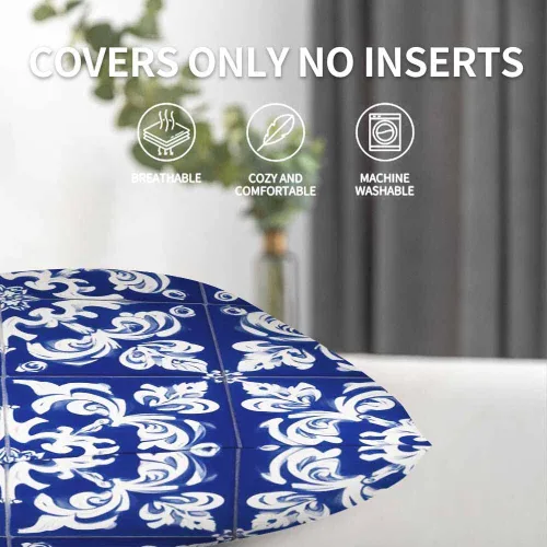 Vista 7 de Fundas de almohada, patrón étnico azul, fundas de almohada para dormitorio, sala de estar, paquete de 2