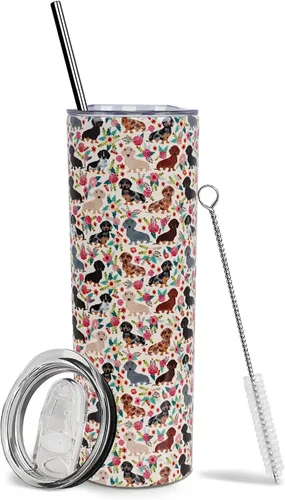 Vista 27 de Dachshund - Vaso de viaje aislado de acero inoxidable de 20 onzas con asa y pajilla, regalo para mujer, para el Día de la Madre, a prueba de fugas