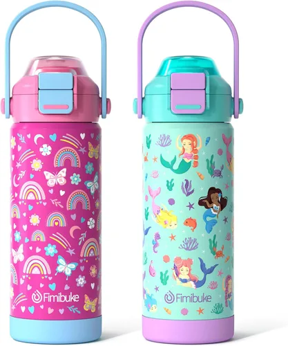 Vista 10 de Botella de agua aislada para niños con pop-open pajita y pico 2-en-1, botella de agua aislada de 14 onzas para niños, botella de acero inoxidable