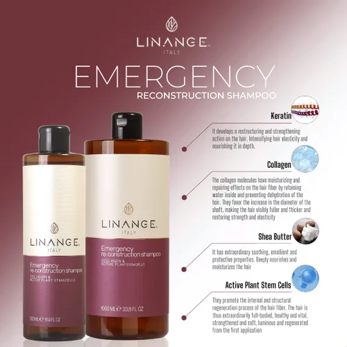 Vista 2 de LINANGE Champú de reconstrucción de emergencia para cabello muy dañado con colágeno, queratina y manteca de karité, champú nutritivo