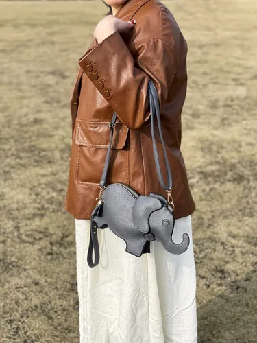 Vista 5 de Lindo bolso de hombro de piel sintética con forma de animal novedoso bolso de elefante regalo para mujeres