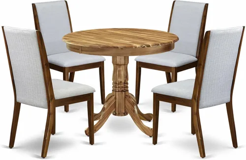 Vista 18 de East West Furniture ANLA3-ABK-47 - Juego de muebles de comedor de 3 piezas que contiene una mesa de cocina redonda con pedestal y 2 sillas