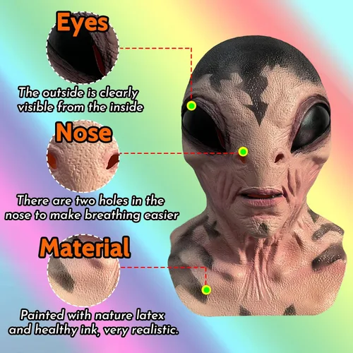 Vista 4 de Máscara alienígena, máscara realista de látex de cabeza completa OVNI