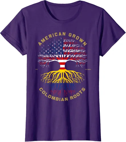 Vista 8 de Camiseta de regalo con la bandera de Estados Unidos con árbol de raíces colombianas