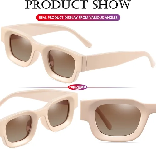 Vista 5 de AIEYEZO Lentes de sol rectangulares gruesos y modernos para mujeres y hombres, estilo retro de los años 90, cuadrados, polarizados