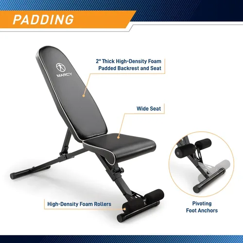 Vista 5 de Marcy Foldable Adjustable Utility Weight Bench, Strength Training Home Gym for Full Body Workout