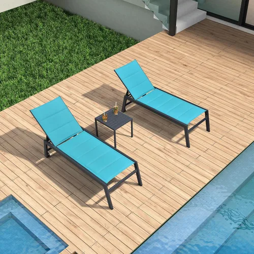 Vista 21 de PURPLE LEAF Juego de 2 tumbonas de aluminio para patio al aire libre con ruedas y mesa auxiliar, tumbona de piscina para jardín al aire libre, junto