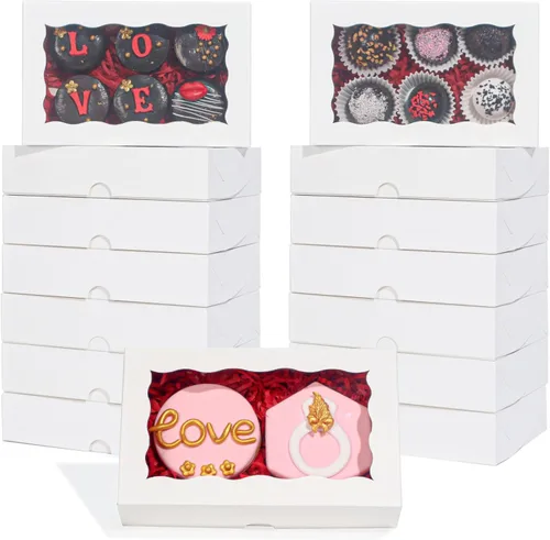Vista 4 de RomanticBaking Paquete de 12 cajas de galletas autoemergentes para 2 galletas de 7 x 4 3/8 pulgadas x 1 1/2 pulgadas, cajas de panadería de papel