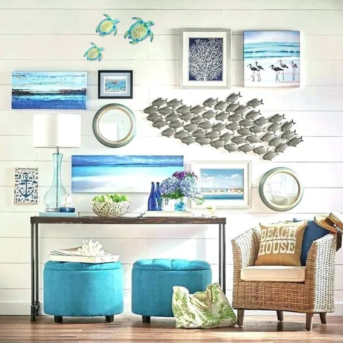 Vista 5 de YOUIN Juego de 3 decoraciones de pared de metal con temática de tortuga marina y playa, decoración de pared para interiores y exteriores, baño