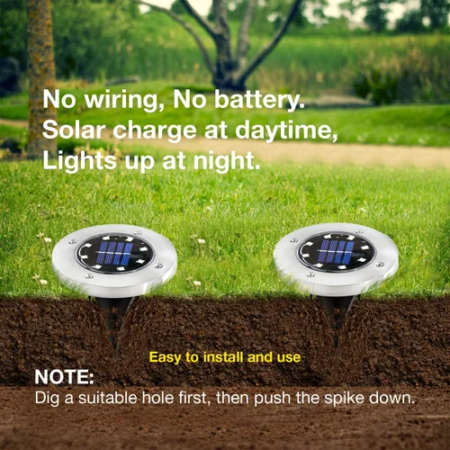 Vista 4 de ExpertPower Luz de suelo alimentada por energía solar para vacaciones de Navidad, 8 luces LED impermeables para patio con sensor oscuro