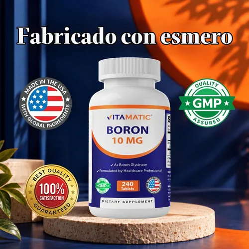 Vista 7 de Vitamatic Boro quelado (como glicinato) 10 mg 240 tabletas - Apoya el equilibrio hormonal, la salud ósea y el tejido conectivo