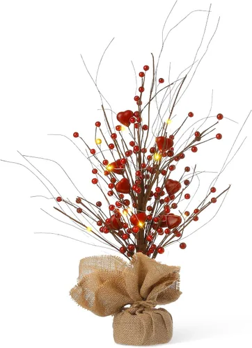 Vista 17 de Glitzhome Árbol de mesa de bayas rojas de Navidad de 16 pulgadas de alto con base de arpillera, centro de mesa decorativo de bayas para Navidad Día