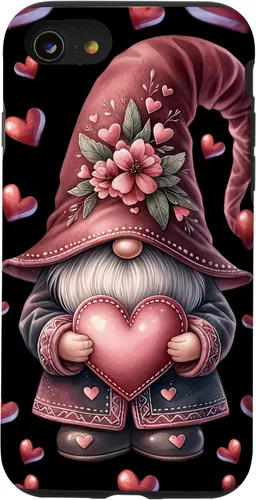 Vista 17 de iPhone 11 Pro Max - Funda con diseño de corazón para mujer, diseño retro de gnomo de amor para el día de San Valentín