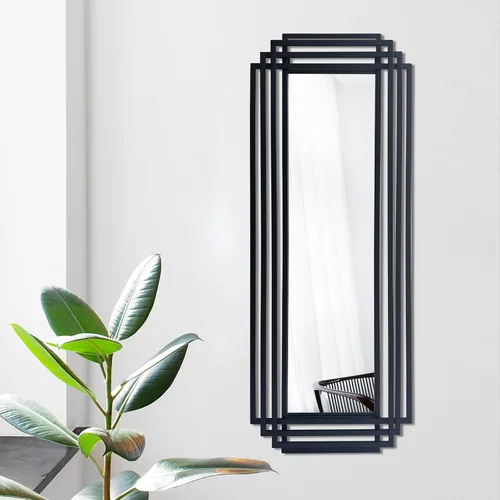 Vista 23 de Espejo de pared rectangular decorativo de 24 x 18 pulgadas con marco de metal negro Geometric Design, HD Mirror, Horizontal/Vertical Hanging, Art