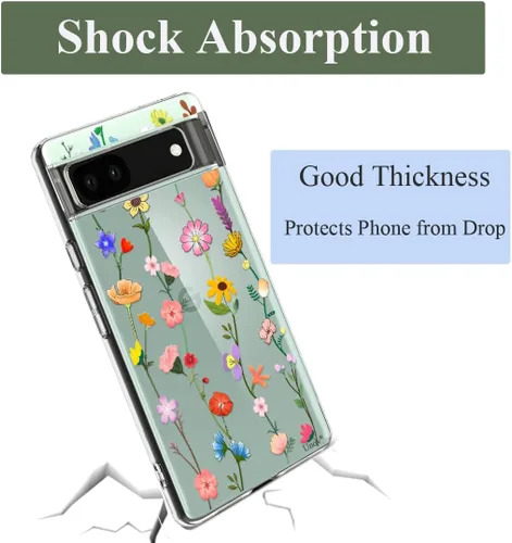 Vista 5 de Unov Funda para Pixel 6a, transparente con diseño, ajuste delgado, buen agarre, funda de teléfono en relieve, cubierta protectora a prueba de Flor