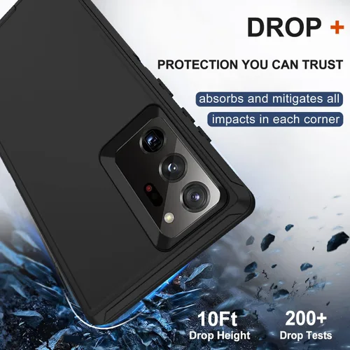 Vista 4 de Funda para Galaxy Note 20 Ultra con clip para cinturón, 2 protectores de pantalla, grado militar, cuerpo completo, resistente, a prueba de golpes