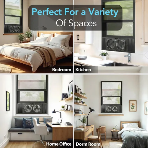 Vista 3 de Comfort Zone Ventilador de ventana para dormitorio, ventiladores duales de 9 pulgadas y 3 velocidades con expansores de bloqueo automático