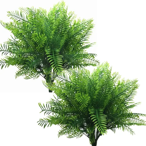 Vista 10 de CATTREE Arbustos artificiales, plantas de plástico, hierba de bambú, arbustos verdes falsos, hojas verdes, bodas, interiores, exteriores, hogar